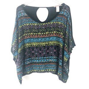 Julie's Closet Top Womens Small Black Multi Tribal Print Boxy Batwing Cropped